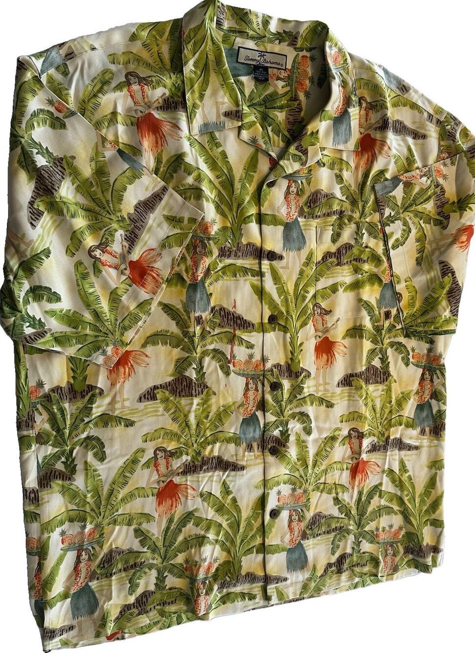 TOMMY BAHAMA Tropical Island 100% Silk Short Sleeve Button-up Mens Shirt Sz XL